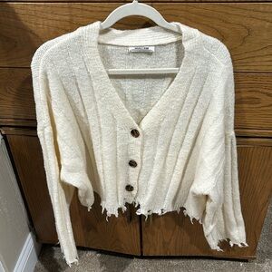 Pre-distressed button up cardigan